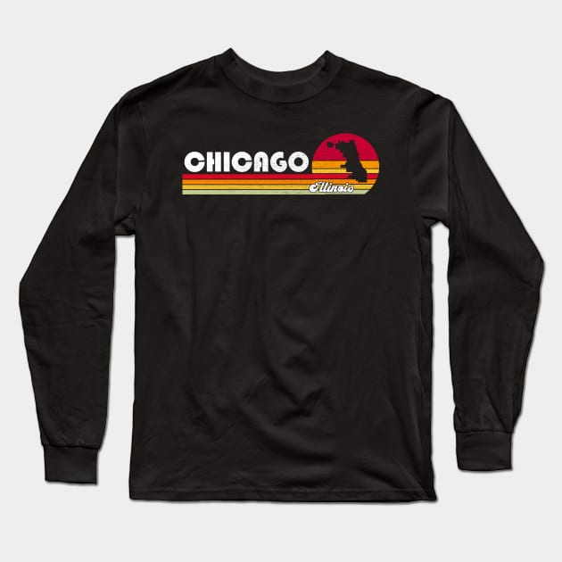 Classic 70s 80s Souvenir Vintage Retro Chicago  Illinois IL Distressed Long Sleeve T-Shirt by DUC3a7